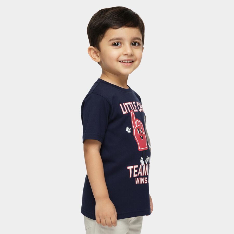 Boys Navy Blue Cotton Crew Neck Casual T-Shirt, Navy Blue, large