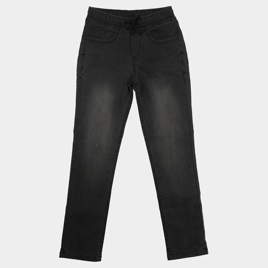 Boys' Dark Grey Straight Fit Drawstring Waist Jeans, गहरा ग्रे, large