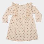 Infants' Beige Fit and Flare Floral Printed Frock, Beige, small