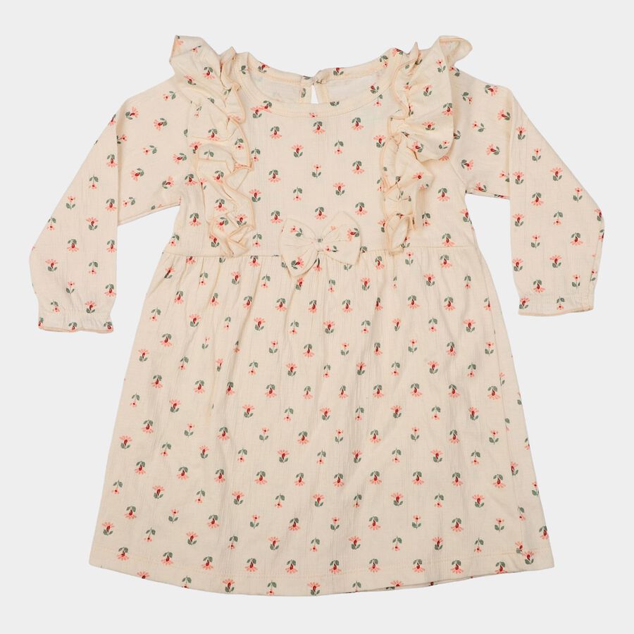 Infants' Beige Fit and Flare Floral Printed Frock, Beige, large