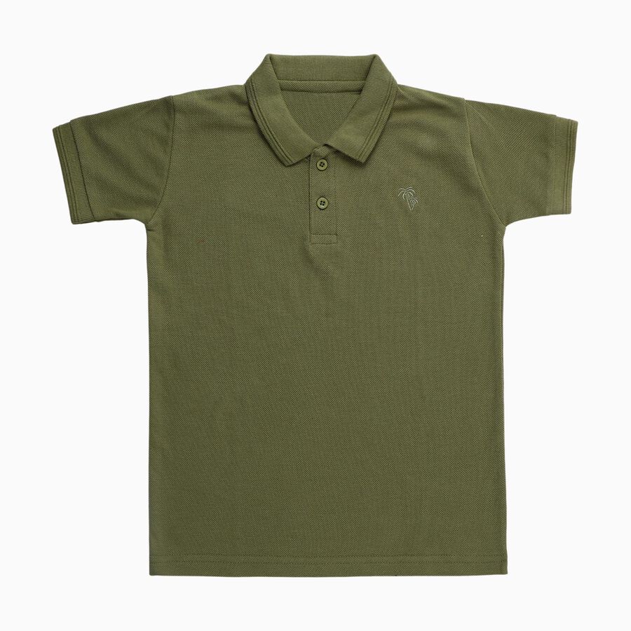 Boys Muted Olive Crew Neck Casual Half Sleeve T-Shirt, Olive, large