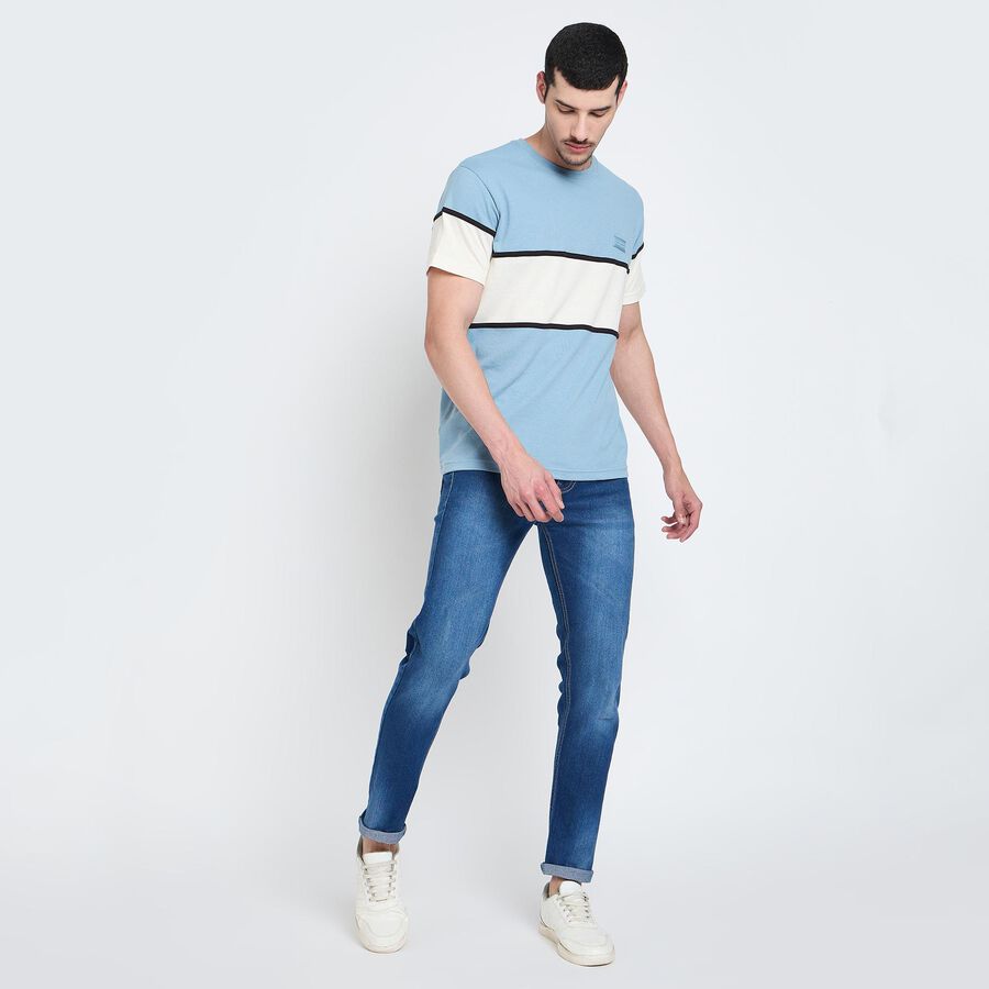 Men's Round Neck Half Sleeves T-Shirt, Light Blue, large