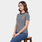 Women's Black Round Neck Casual T-Shirt, Black, small