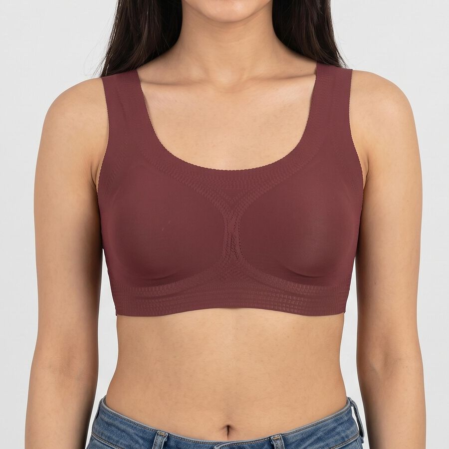 Women's Wine Scoop Neck Sports Bra, Wine, large