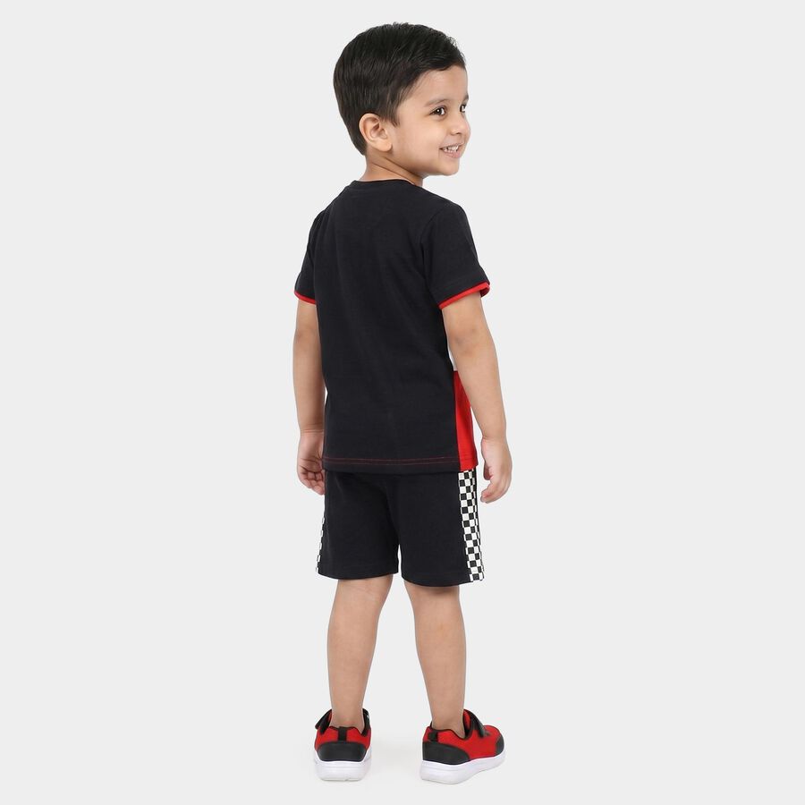Boys Navy Blue Cotton Round Neck Graphic Print Baba Suit, Navy Blue, large