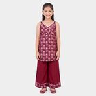 Girls Fuchsia V Neck Fusion Set Upper and Bottom Set, Fuchsia, small