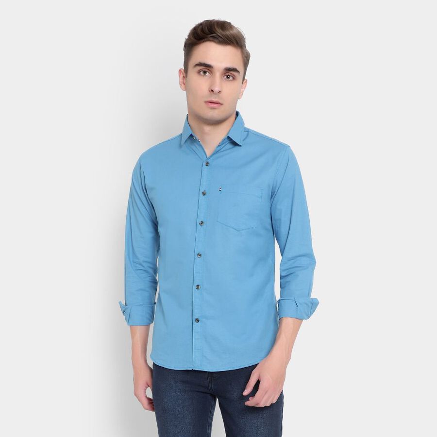 Cotton Solid Casual Shirt, Mid Blue, large image number null
