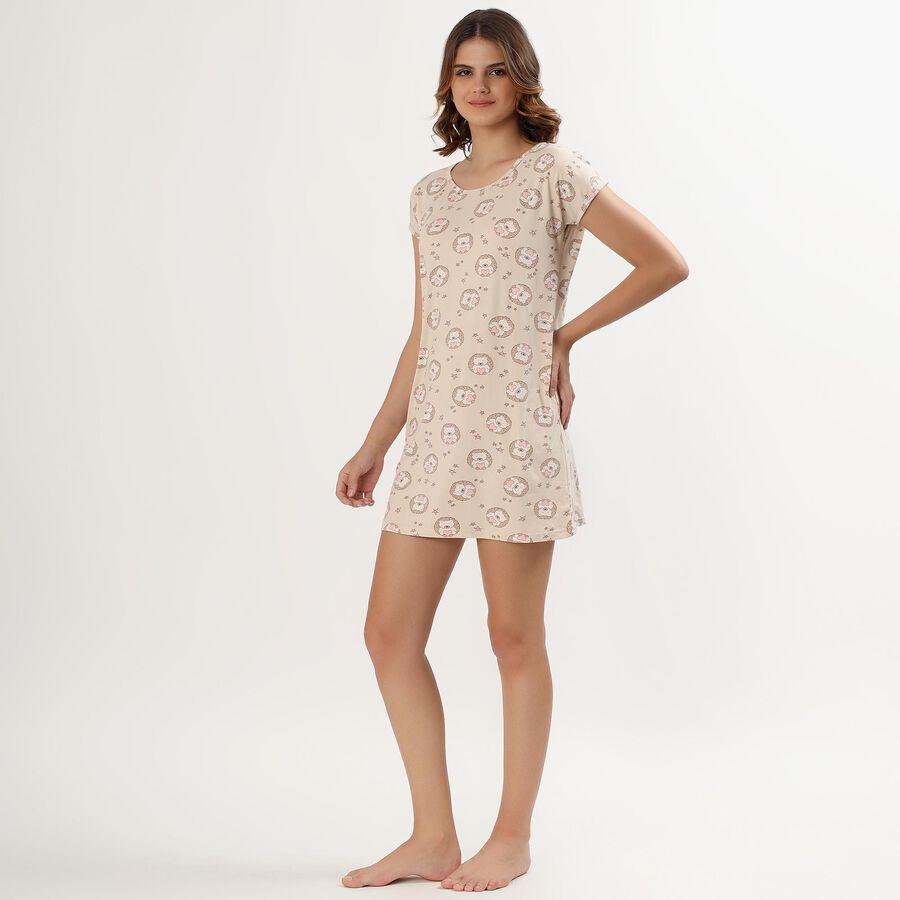 Women's Light Beige Round Neck Casual Nighty, गहरा पीला, large image number null