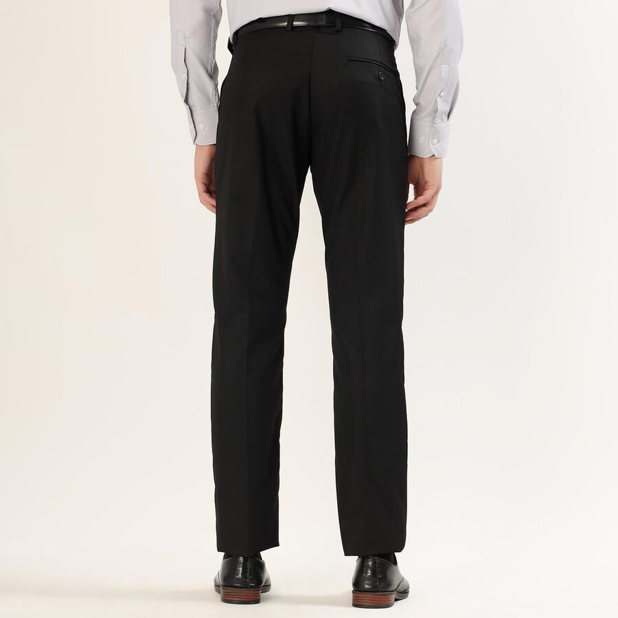 Men's Jet Black Slim Fit Flat-Front Formal Trousers, काला, large image number null