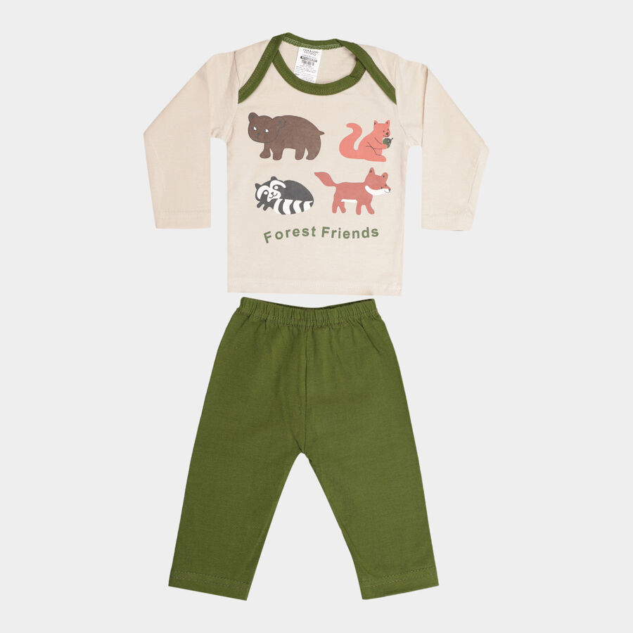 Infants Cotton Baba Suit, Olive, large image number null