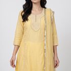 Women's Yellow Round Neck Embroidered Ethnic Set, Yellow, small