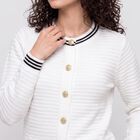 Women Off White Textured Round Neck Button-Front Cardigan, Off White, small
