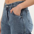 Women's Light Blue Wide-Leg Washed Jeans, मध्यम नीला, small