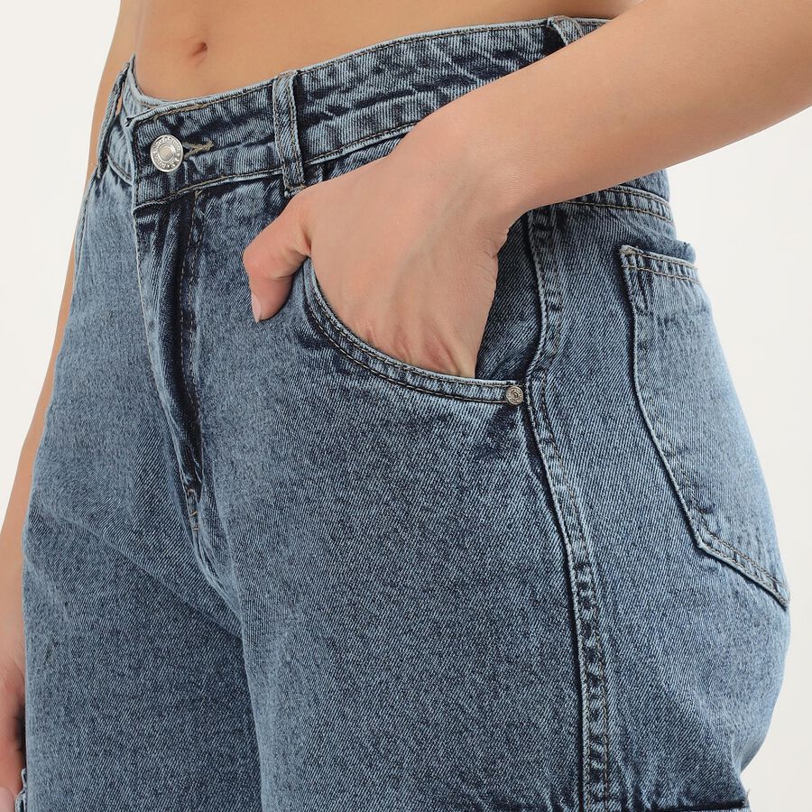 Women's Light Blue Wide-Leg Washed Jeans, मध्यम नीला, large