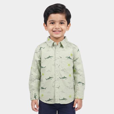 Boys' Light Green Green Cotton Casual Shirt