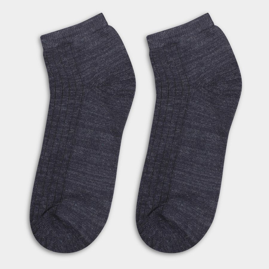 Men's Dark Charcoal Black and Eggshell White Cotton Blend Ankle Socks, Navy Blue, large