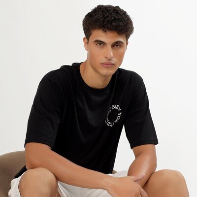 Men's Jet Black Round Neck Graphic Printed T-Shirt