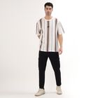 Men's Beige and Brown Round Neck Casual T-Shirt, गहरा पीला, small