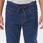 Boys' Navy Blue Slim Fit Drawstring Jeans, गहरा नीला, small