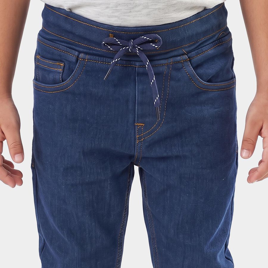 Boys' Navy Blue Slim Fit Drawstring Jeans, गहरा नीला, large