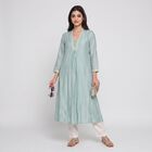 Women's Aqua V-Neck Printed Kurta, एक्वा, small