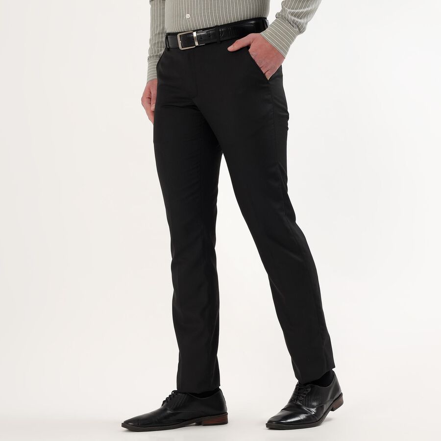 Men's Dark Charcoal Black Slim Fit Flat-Front Formal Trousers, Black, large