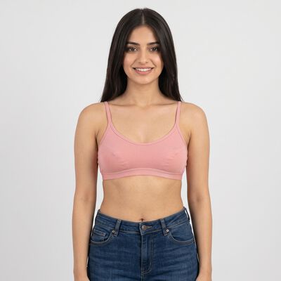 Women's Pink Cotton Blend Scoop Neck Bralette Bra