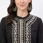 Women's Black Cotton Mandarin Collar Embroidered Kurti, Black, small