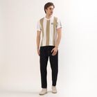Men's Beige and White V-Neck Striped T-Shirt, Beige, small