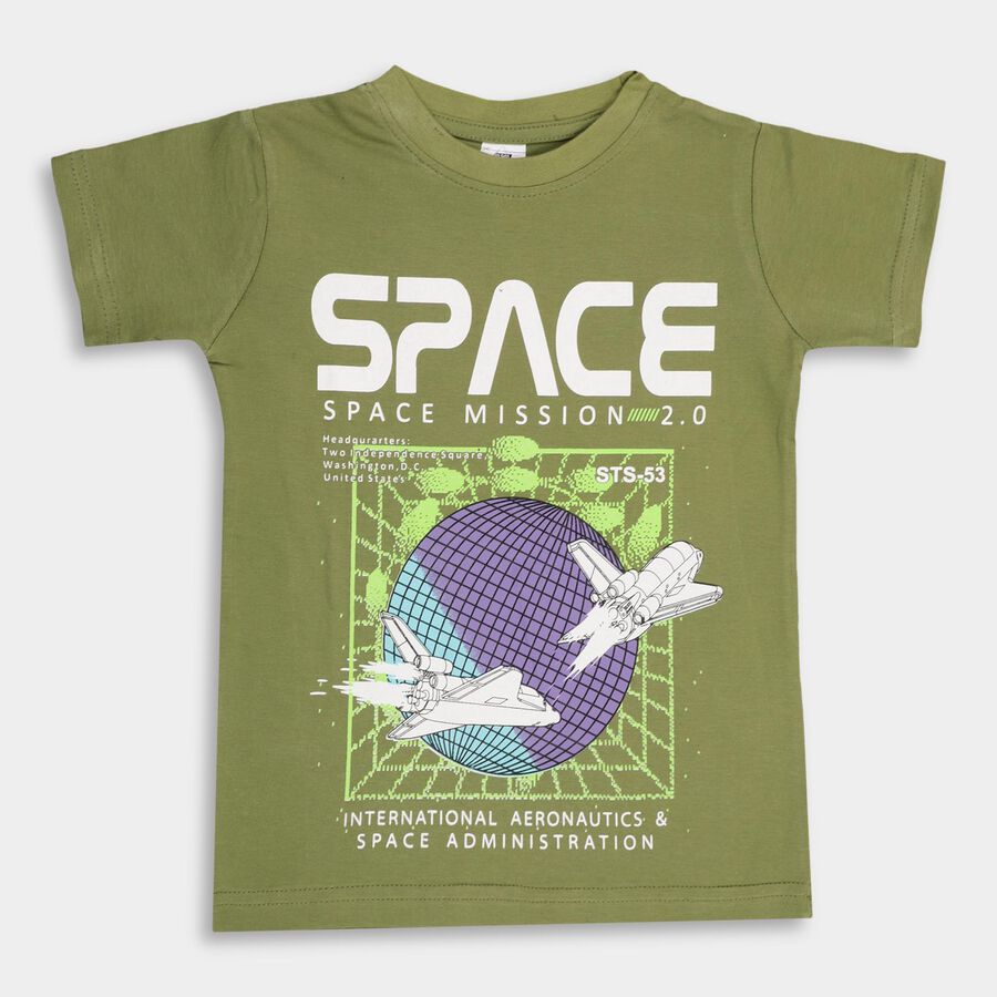 Boys' 100% Cotton Half Sleeves T-Shirt , Olive, large image number null