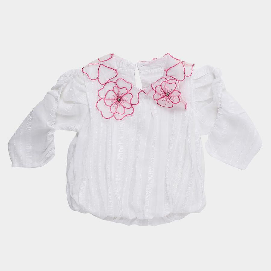 Girls White Round Neck Romantic T-Shirt, सफ़ेद, large