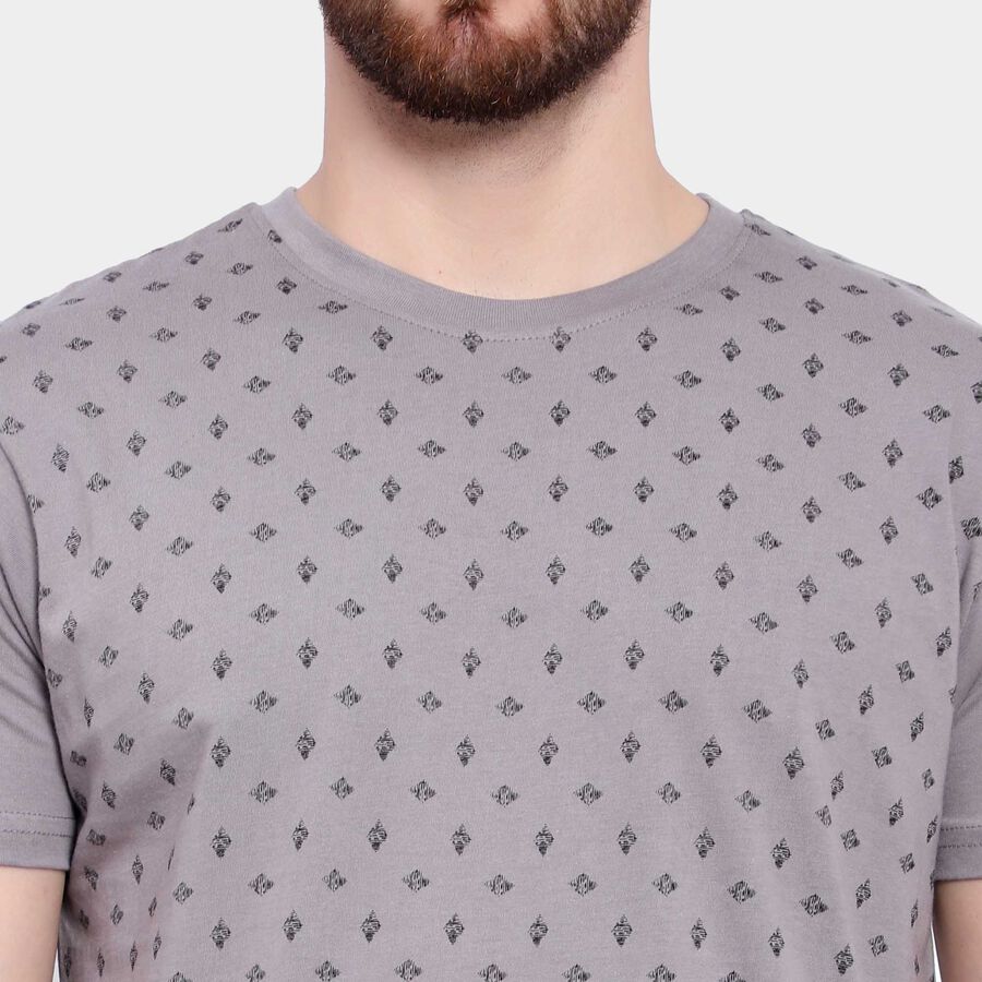 Cotton Solid Round Neck T-Shirt, Dark Grey, large image number null