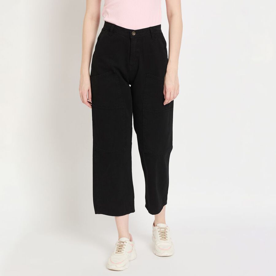 Ladies' 100% Cotton Trousers, काला, large image number null