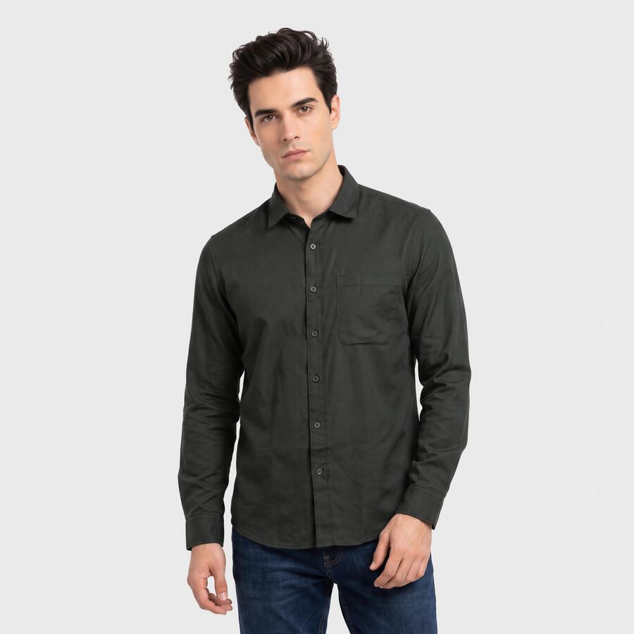 Men's Olive Green Regular Collar Casual Shirt, Dark Green, large