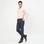 Men's Dark Blue Slim Fit Flat-Front Formal Trousers, Navy Blue, small