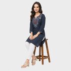 Women's Navy Blue Notch Neck Embroidered Kurta, गहरा नीला, small