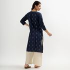 Women's Dark Blue Round Neck Printed Kurta, Dark Blue, small image number null