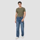 Men's Blue Relaxed Fit Cargo Jeans, गहरा नीला, small