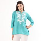Women's Light Blue Cotton Round Neck Straight Kurti, Light Blue, small