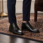 Men's Black Lace-Up Derby Formal Shoes, काला, small