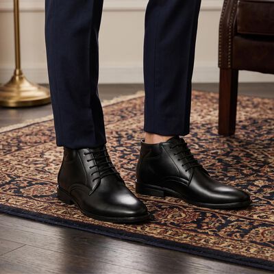 Men's Black Lace-Up Derby Formal Shoes