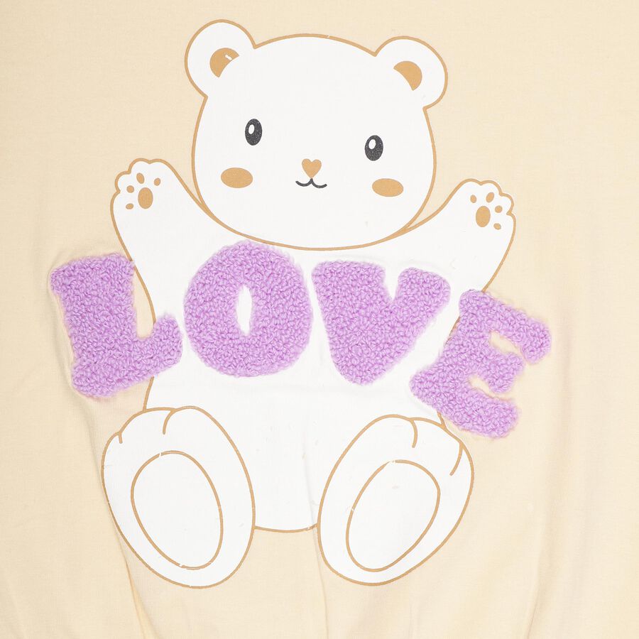 Girls' Light Beige Cotton Round Neck Casual T-Shirt, Beige, large image number null