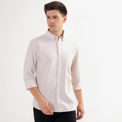 Men's Soft Beige Cotton Button Down Collar Casual Shirt