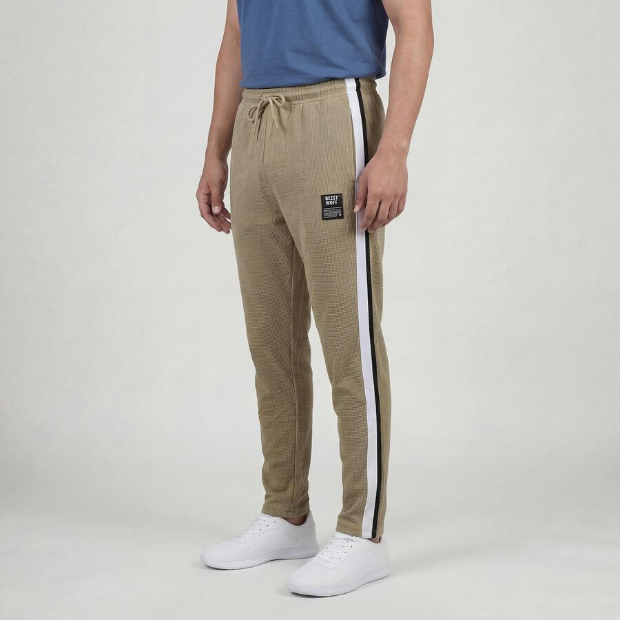 Men's Beige Regular Fit Side-Striped Track Pants, Beige, large