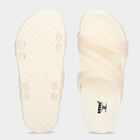 Women's Off White Cross Strap Slip-On Slippers, ऑफ व्हाइट, small