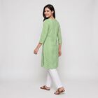 Women's Green Round Neck Tie-Up Printed Kurta, Light Green, small