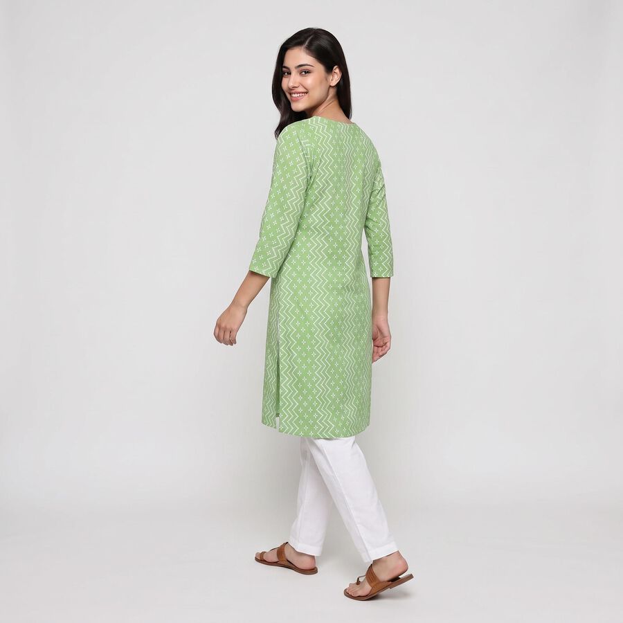 Women's Green Round Neck Tie-Up Printed Kurta, Light Green, large