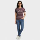 Women's Purple Round Neck Regular T-Shirt, बैंगनी, small