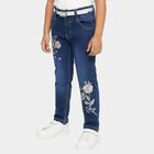 Girls' Deep Indigo Slim Fit Embroidered Jeans, गहरा नीला, small image number null
