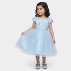 Girls' Light Blue Floral Embroidered A-Line Party Frock, Light Blue, small